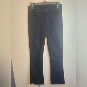 MOTHER The Hustler Ankle Fray Jeans Black Wash Sz 26 High Rise Straight Raw Hem